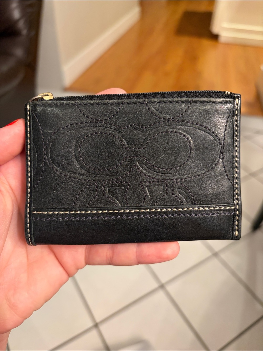 Leather Coach Card Wallet Black Logo Print